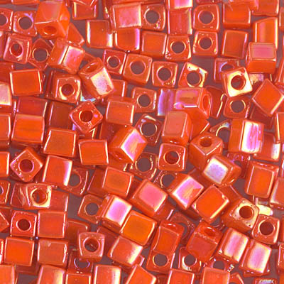 SB-474:  Miyuki 4mm Square Beads Op Orange AB (was SB-406R) 