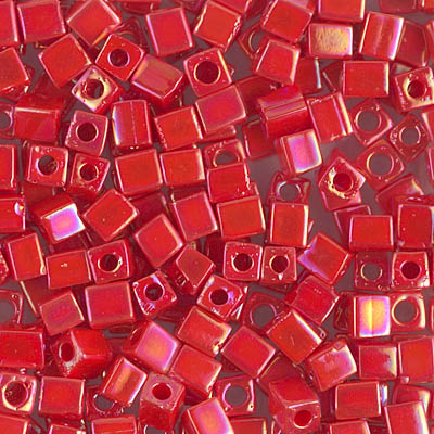 SB-475:  Miyuki 4mm Square Beads Op Vermillion Red AB (was SB-407R)