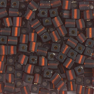 SB-5F:  Miyuki 4mm Square Bead  Matte Silverlined Dark Topaz 