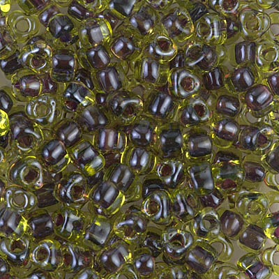 TR5-1814:  Miyuki 5/0 Triangle Garnet Lined Chartreuse 