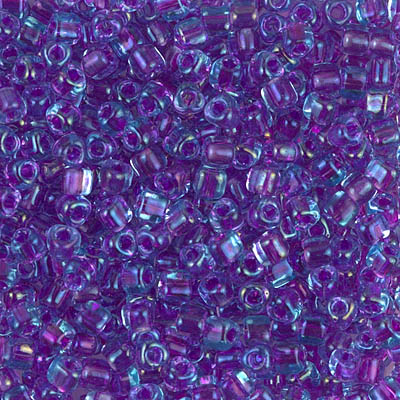 TR8-1141:  Miyuki 8/0 Triangle Fuchsia Lined Aqua 