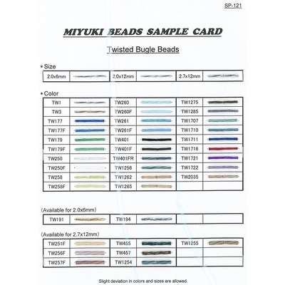 TW-CARD-1:  Twisted Bugle Beads Sample Card (SP-121) (TW206, TW2012, TW2712) 