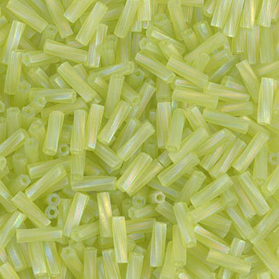 TW206-143FR:  Miyuki 2x6mm Twisted Bugle Bead Matte Transparent Chartreuse AB (was TW206-258F) 