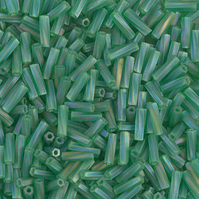 TW206-146FR:  Miyuki 2x6mm Twisted Bugle Bead Matte Tr Green AB (was TW206-179F) 