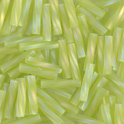 TW2712-143FR:  Miyuki 2.7x12mm Twisted Bugle Bead Matte Tr Chartreuse AB (was TW2712-258F) 