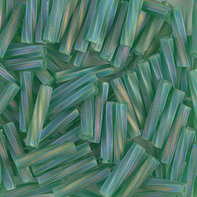 TW2712-146FR:  Miyuki 2.7x12mm Twisted Bugle Bead Matte Tr Green AB (was TW2712-179F) 