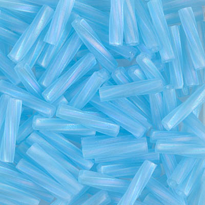 TW2712-148FR:  Miyuki 2.7x12mm Twisted Bugle Bead Matte Tr Aqua AB (was TW2712-260F) 